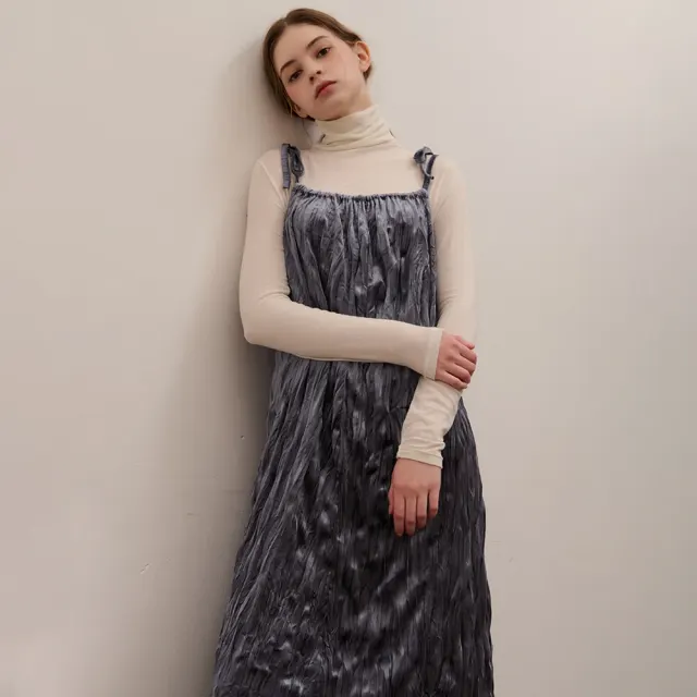 WINTER VELVET PLEATED DRESS CHARCOAL