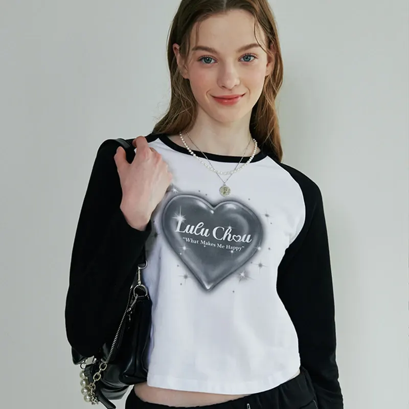 Round Crop Raglan T-shirt - BLACK