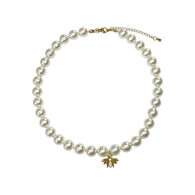 Bee Charm Pearl Bead Necklace
