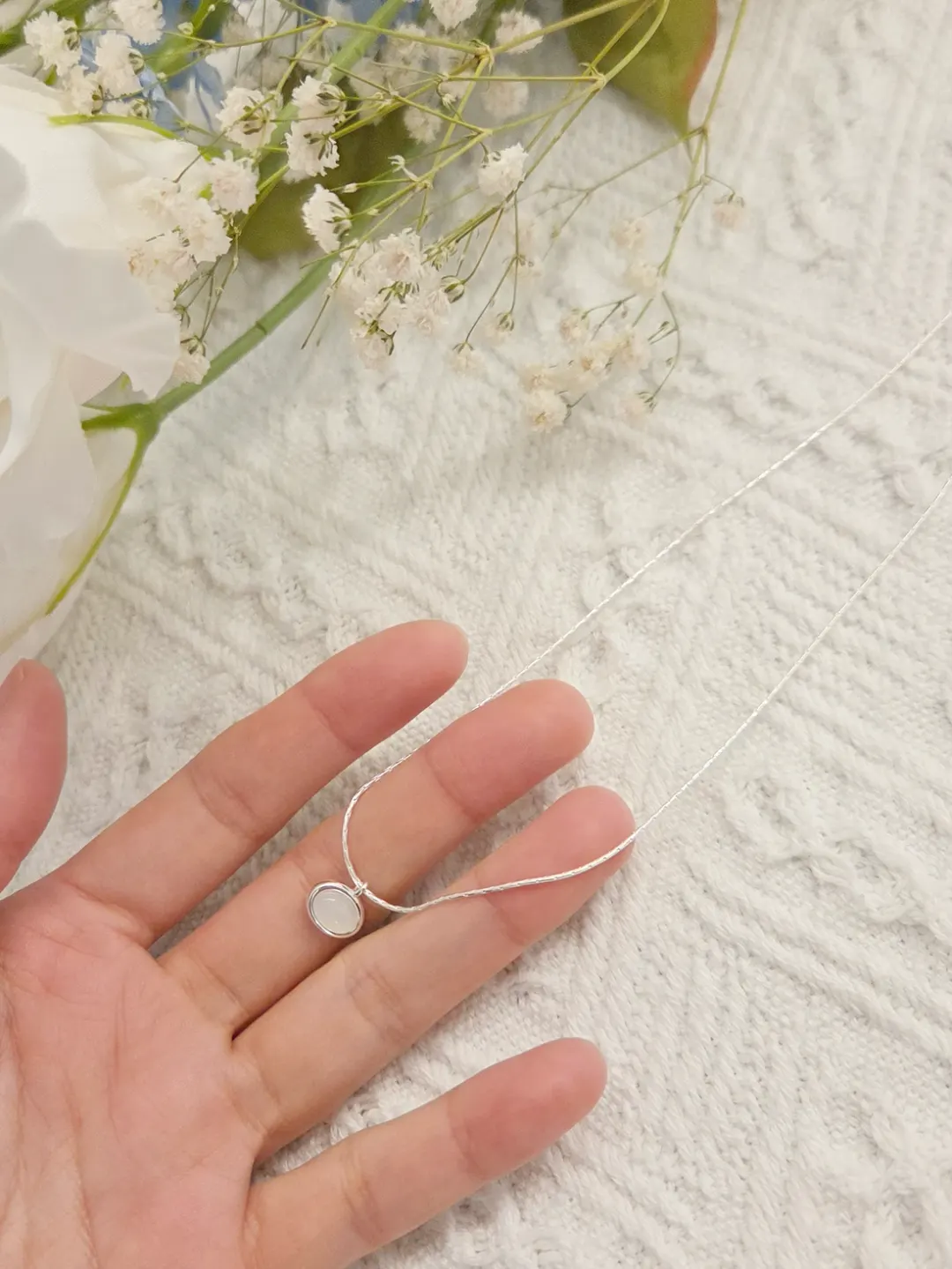 [Silver925] Pure white round necklace