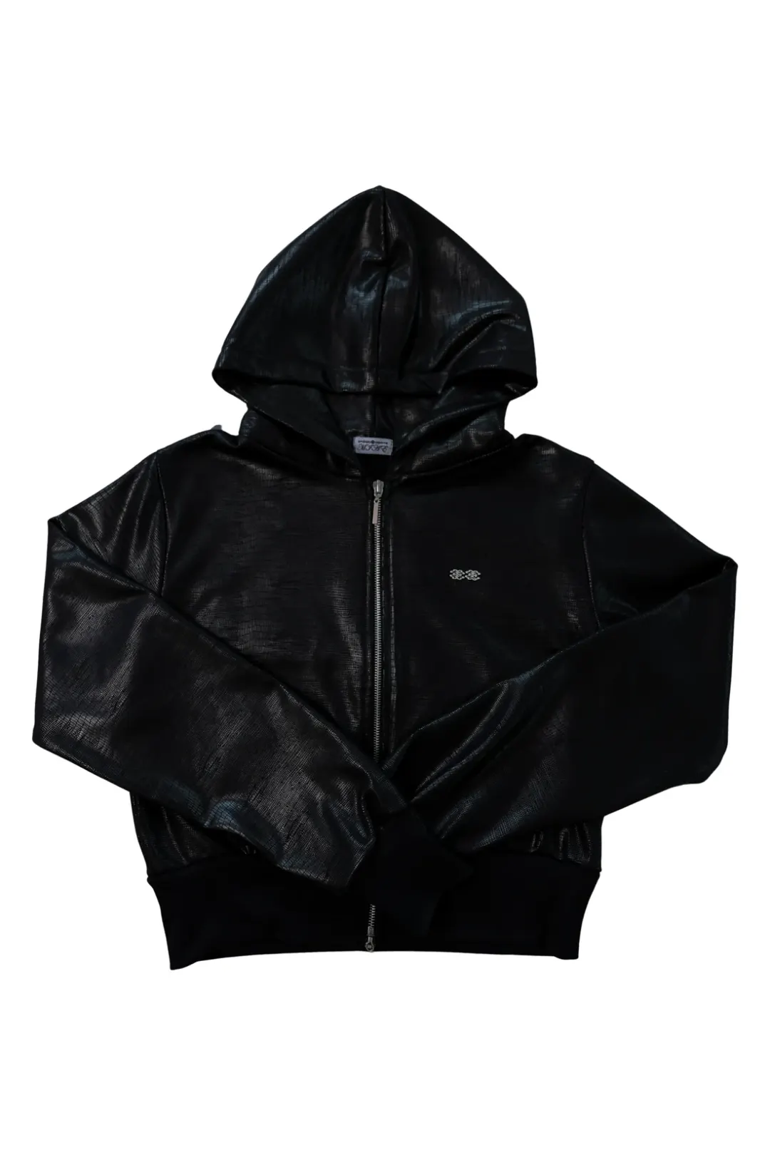 [ID] 2way Leather Logo Hood Zip-Up (Black)