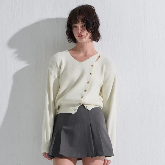 CUTTING V NECK KNIT CARDIGAN IVORY