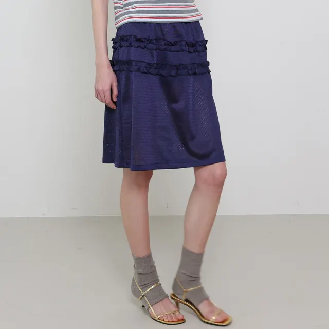 Mesh Frill Midi Skirt - Navy