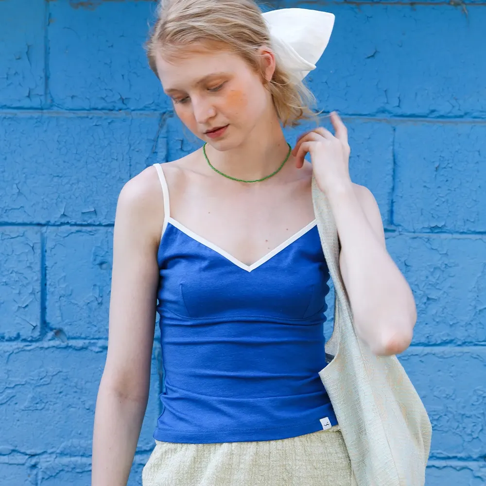 Velvet Strap Sleeveless Top - Blue