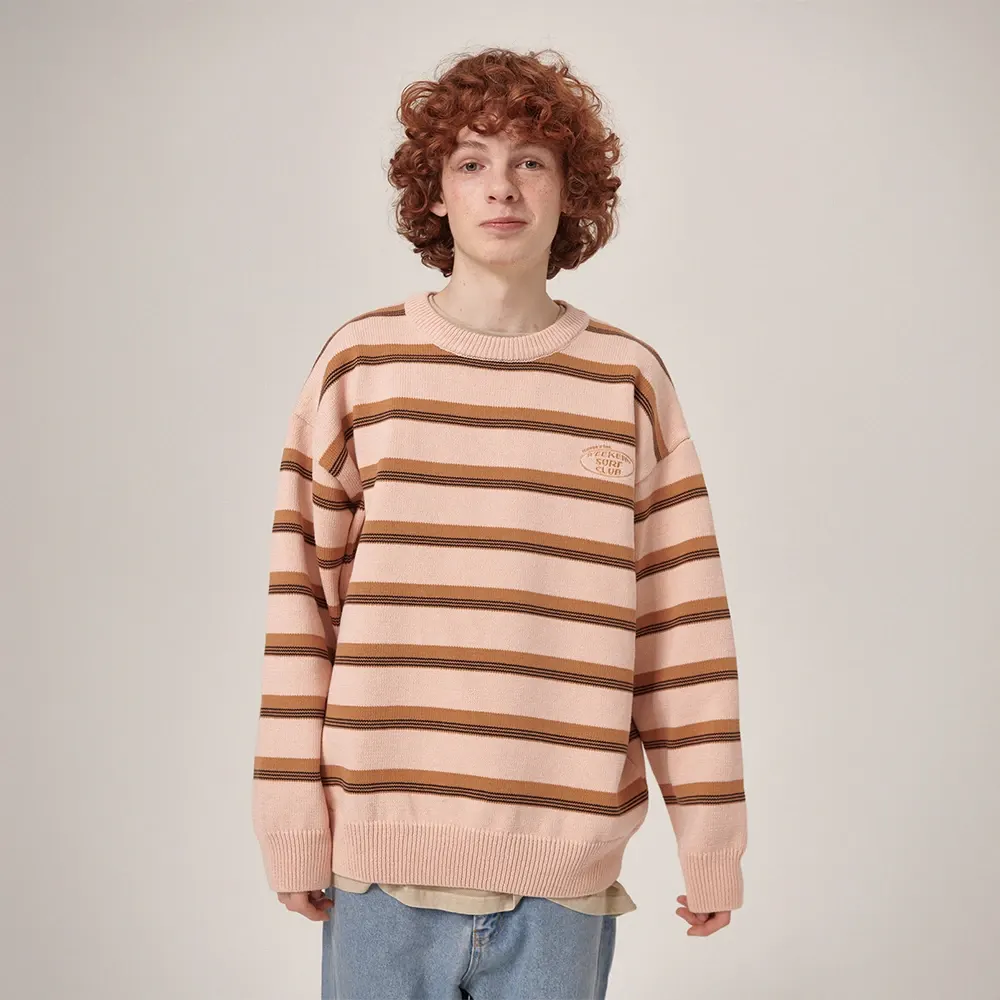 Aav Stripe Vintage Cotton Round Knit Beige
