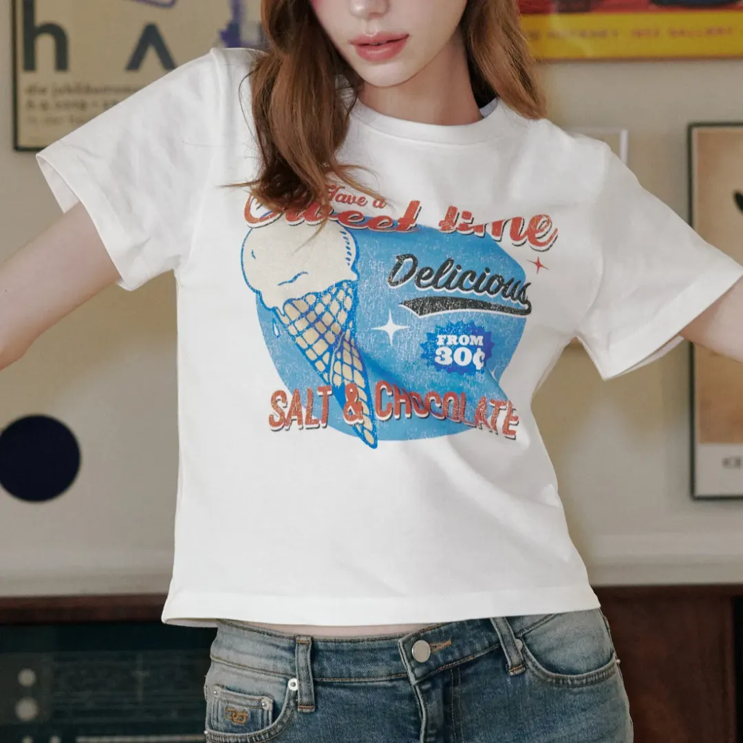 [HAST] スウィートコーンアイスクリーム クロップTシャツ - Ivory