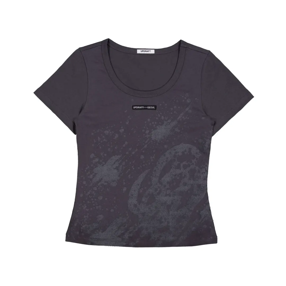 [UPDRAFT] PRINT COTTON CROP T-SHIRT GRAY