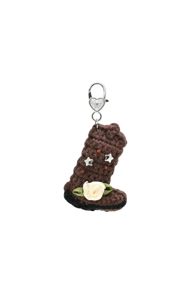 Western Cowboy Boots Key Ring - Rose Brown