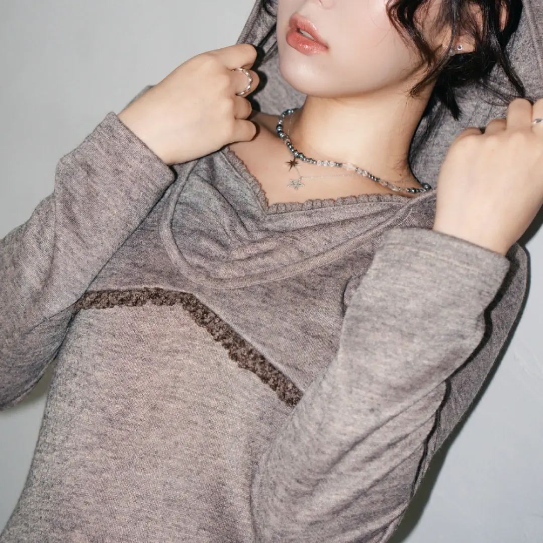 Lace hoodie dress(Sand)