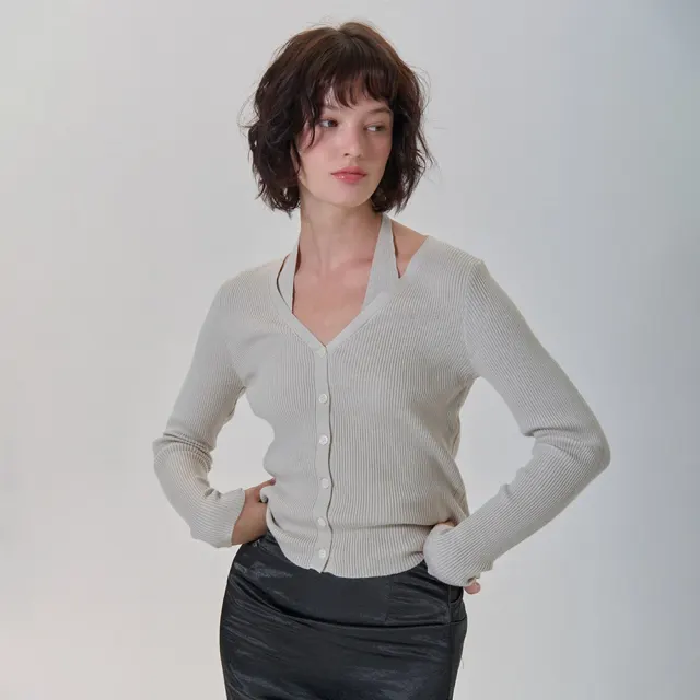 HALTERNECK CARDIGAN SET BEIGE
