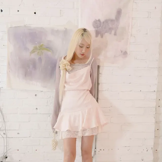 Glow lace cowl dress (Coral pink)