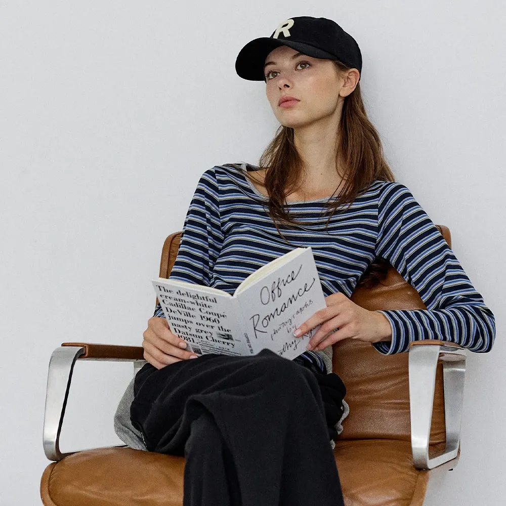 ストライプロングスリーブTシャツ - Navy