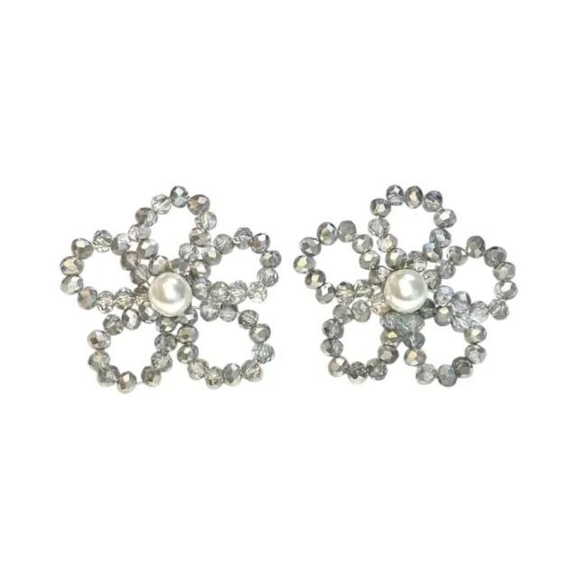 Crystal Flower Pearl Stud Earrings