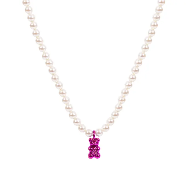 Petit Bear Pearl Necklace_Pink