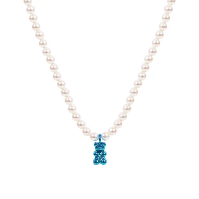 Petit Bear Pearl Necklace_Blue