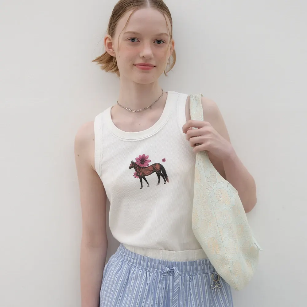 Flower Horse Tank Top - White