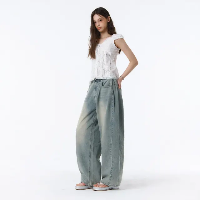BTB : POEM PINTUCK BALLOON JEANS [FADE BLUE]