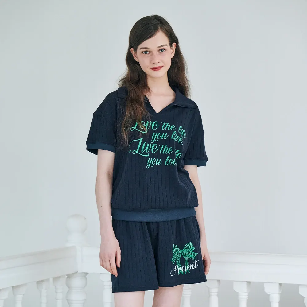 MET summer knit collar T-shirt Navy