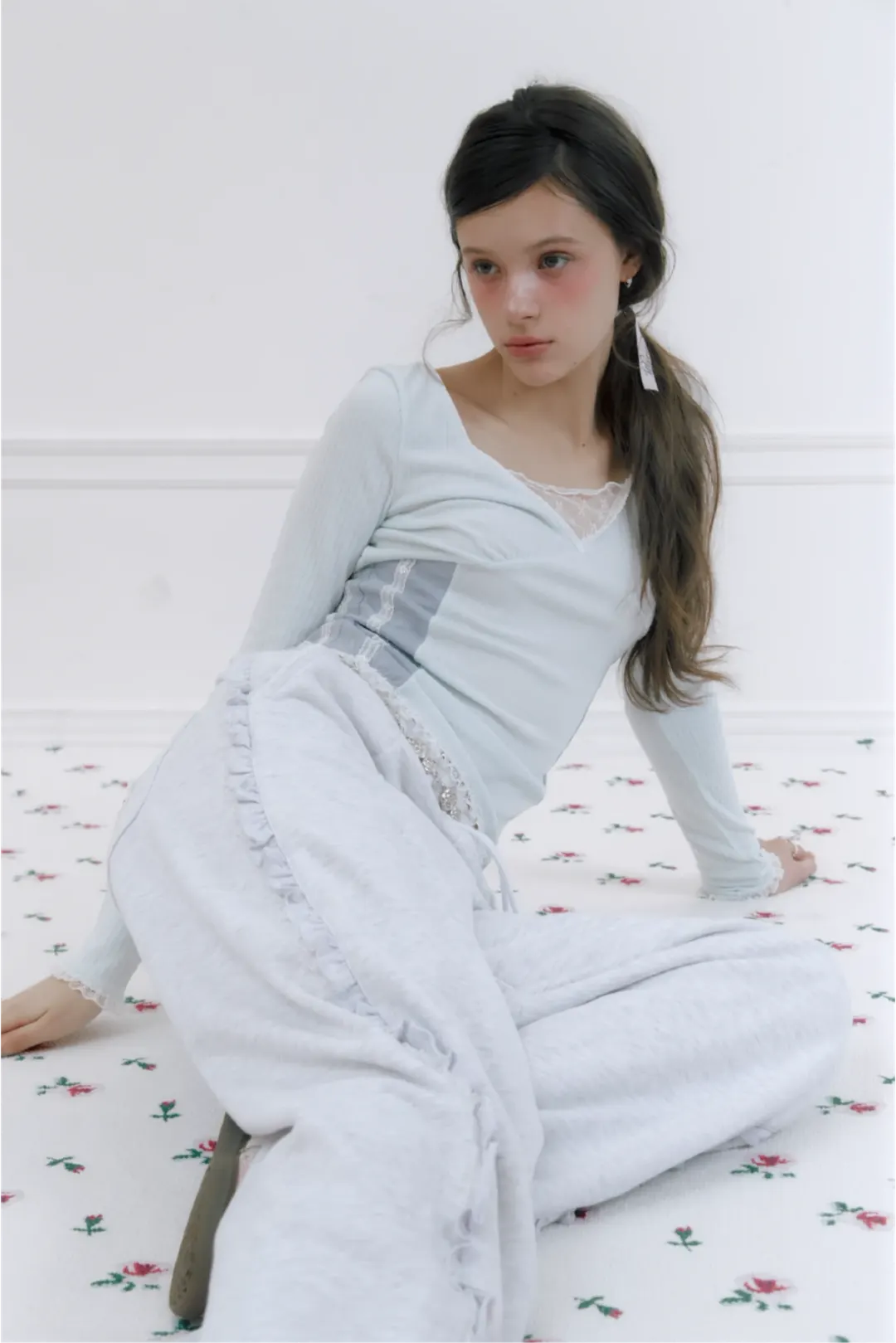 Lace balloon pintuck pants (Grey)