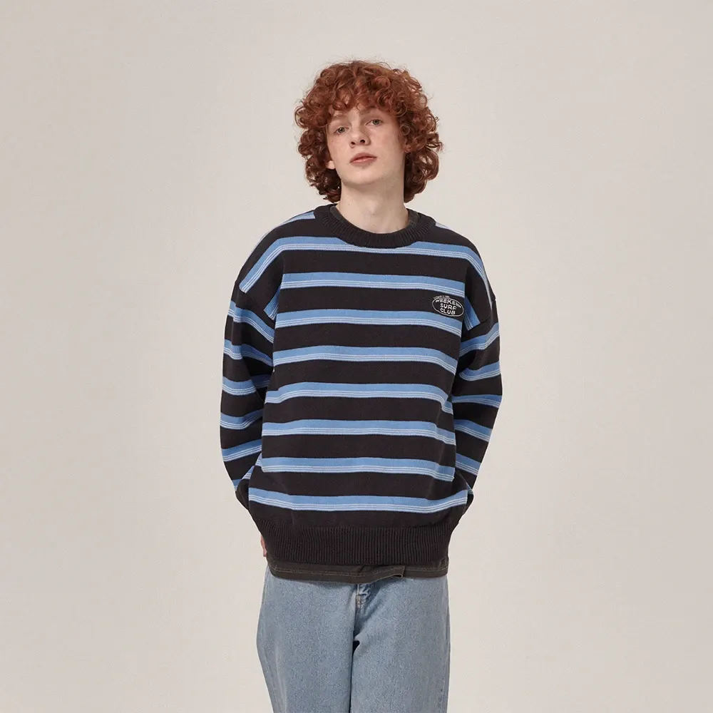 Aav Stripe Vintage Cotton Round Knit Navy