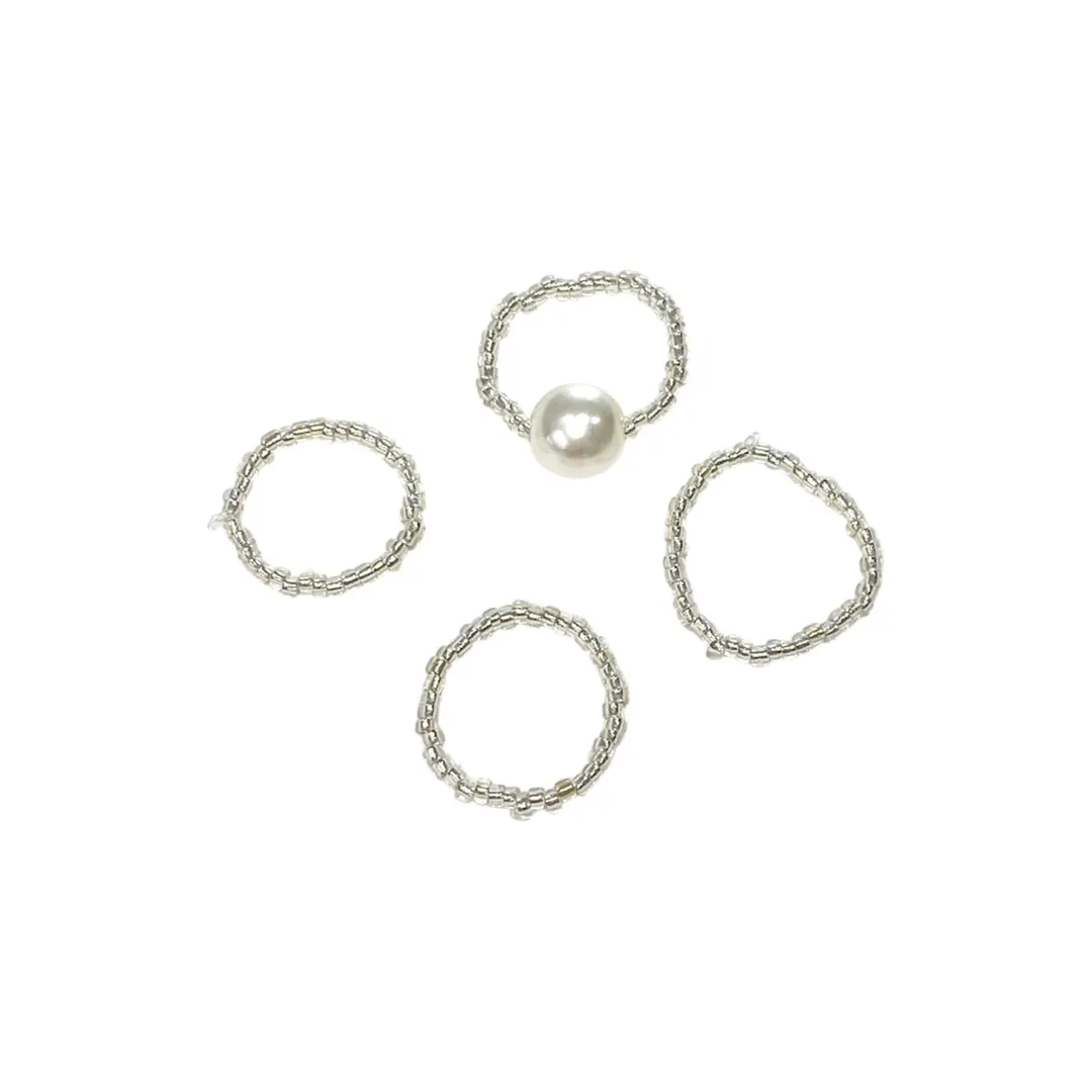 Layered Pearl Beads Ring Set (4pcs)