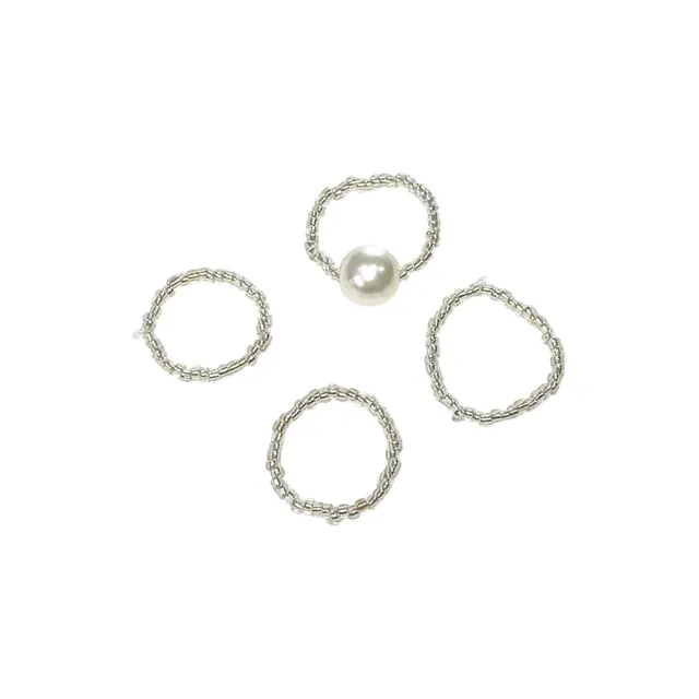 Layered Pearl Beads Ring Set (4pcs)