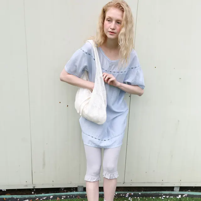 Balloon Sleeve Lace Dress - Sky Blue