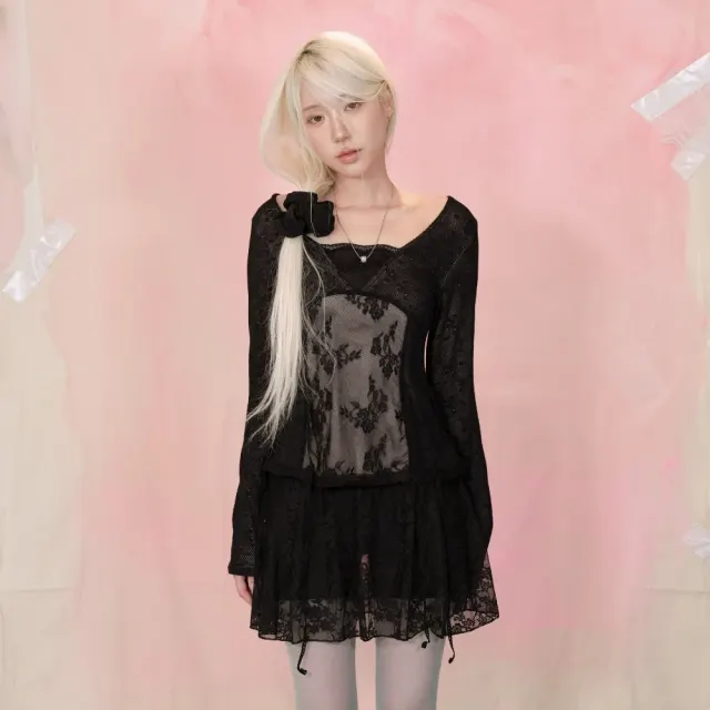 Lace patchwork top (Black)