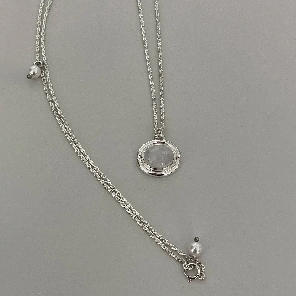 Vintage Button Necklace - Rainbow Moonstone
