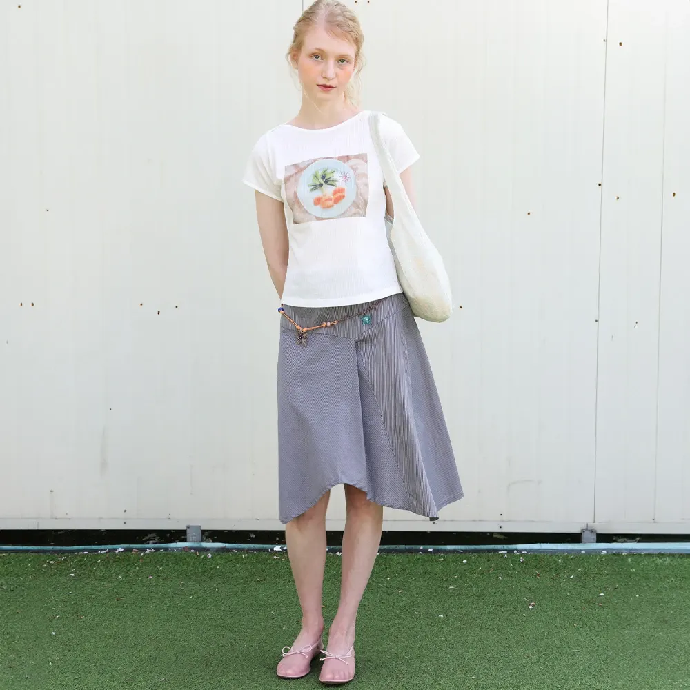 Striped Asymmetric Skirt - Grey