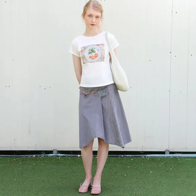 Striped Asymmetric Skirt - Grey