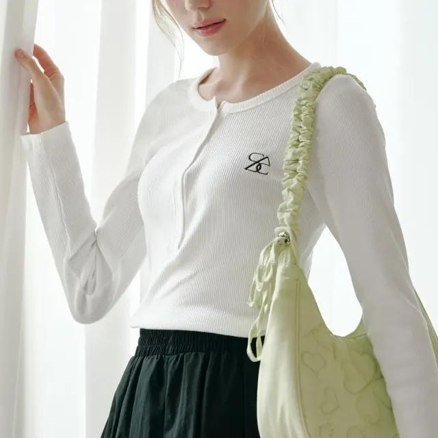 ヘンリーネック 長袖Tシャツ - Ivory