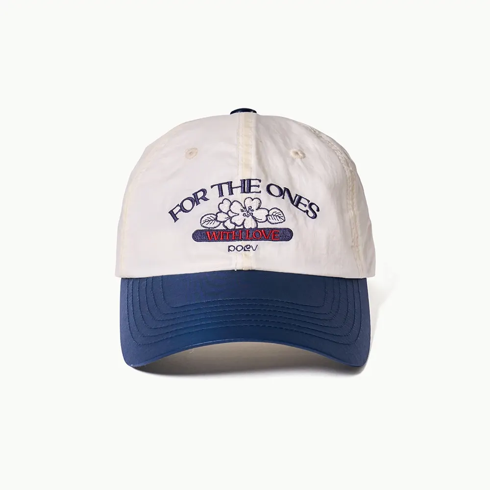 Flower Shirring Ball Cap - White/Navy