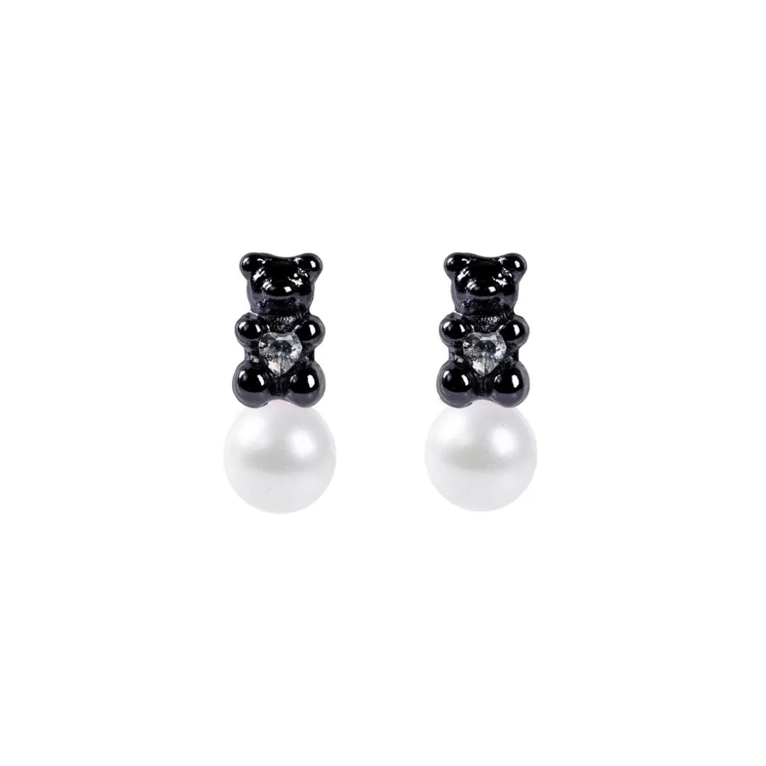 Petit Bear Pearl Earrings_Black