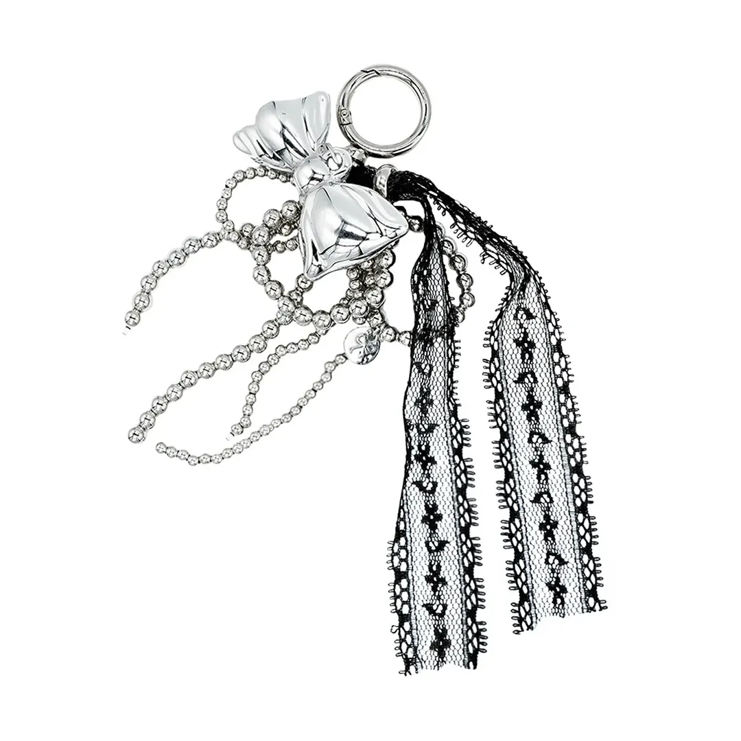 Black frill ribbon keyring