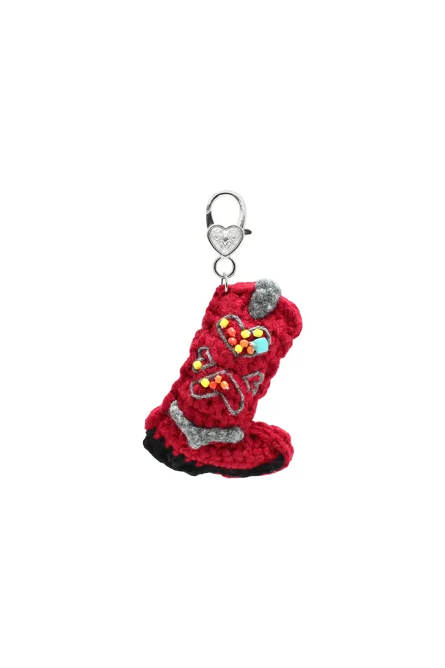 Western Cowboy Boots Key Ring - Vintage Red
