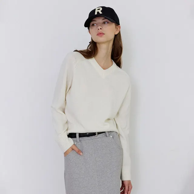 カシミヤブレンドVネックニット - Cream